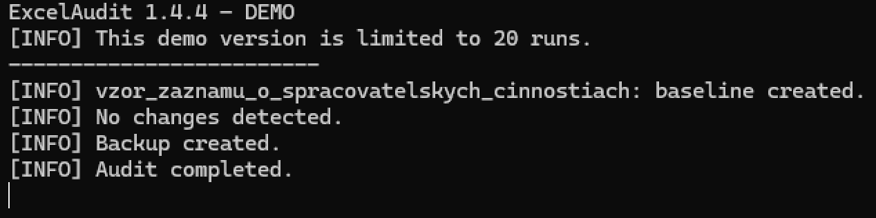 ExcelAudit baseline created after inserting an Excel file